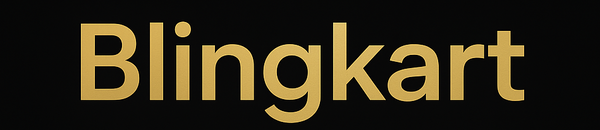 Blingkart logo with gold lettering on a black background