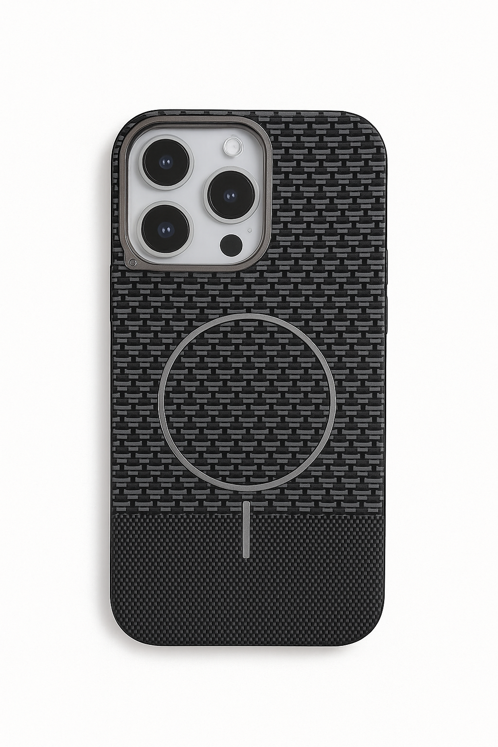 Metal Camera ring design leather finish case with soft edges MagSafe case - Colours Available