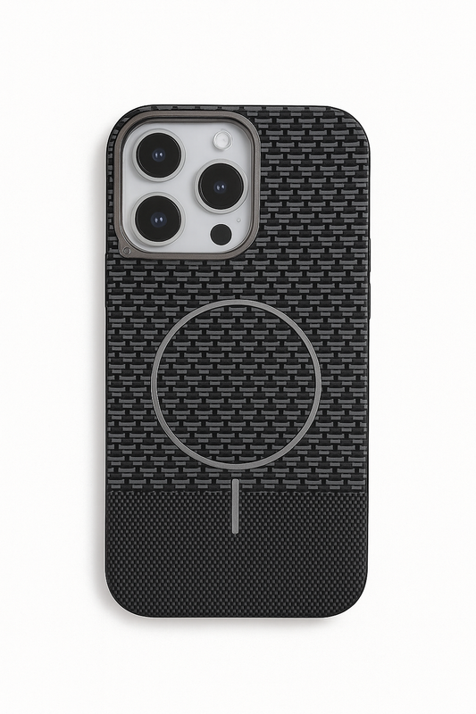 Metal Camera ring design leather finish case with soft edges MagSafe case - Colours Available