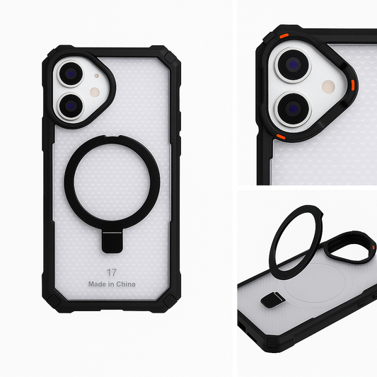 Strong Shell Honeycomb pattern Metal MagSafe stand case - Colours Available