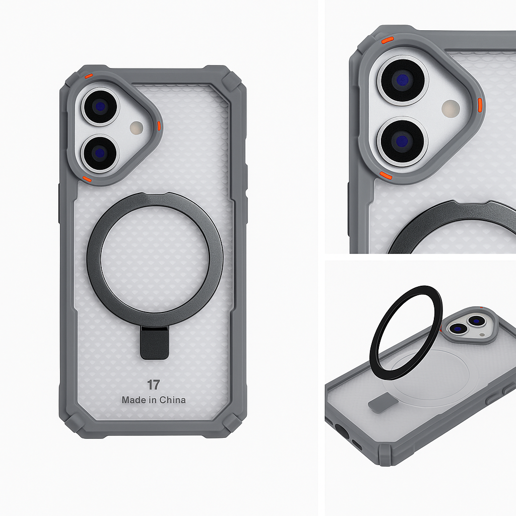 Strong Shell Honeycomb pattern Metal MagSafe stand case - Colours Available